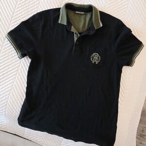 Roberto Cavali Men's Black Polo with Olive Trim